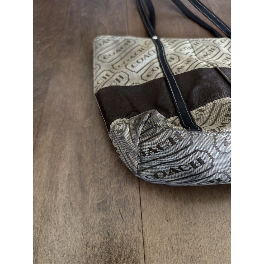 Coach Signature Lozenge Tote Shoulder Bag F12252 Tan Brown Canvas Lavender - Picture 6 of 8